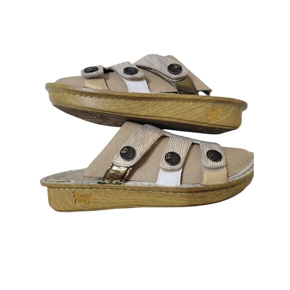 Alegria Venice Casual Slip On Gold Leather Wedge Sandals VEN-293 Womens EU37 US7 - Picture 2 of 10